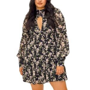 Nasty Gal Black Floral Boho Mini Dress Balloon Sleeve Size 6